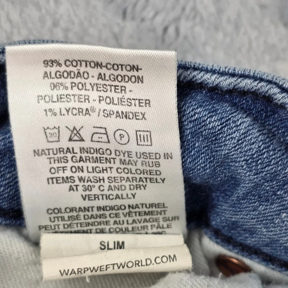Warp + Weft AMS Amsterdam Slim Jeans Mens‎ 33x32 Sunbleach Blue Stretch Denim